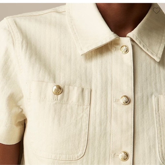 Denim button-up top in ecru gold button size 8 EUC - Picture 2 of 7